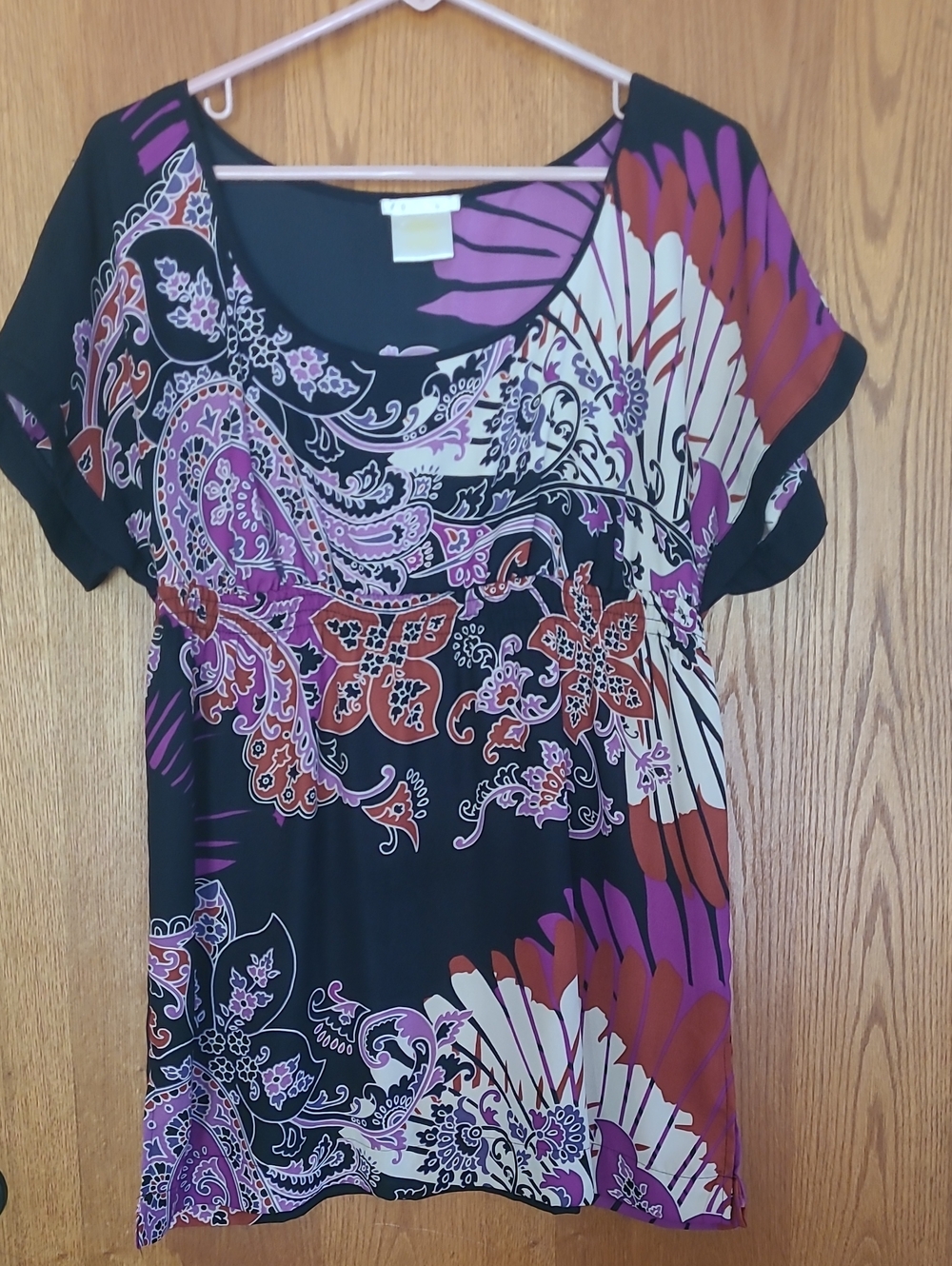 Matty M Black, Purple & Rust Paisley Scoop Neck Top